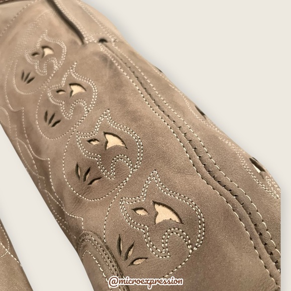 1980s VINTAGE Frye Austin Tan Leather Floral Embroidered Cowboy Western Boot - Picture 10 of 16